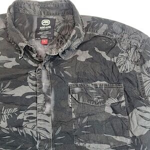 Ecko Unltd Mens XL Gray Floral Hawaiian Button Up Shirt